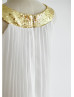 Gold Sequin Collar Ivory Pleated Chiffon Tea Length Flower Girl Dress Gold Sequin Collar Ivory Pleated Chiffon Tea Length Flower Girl Dress